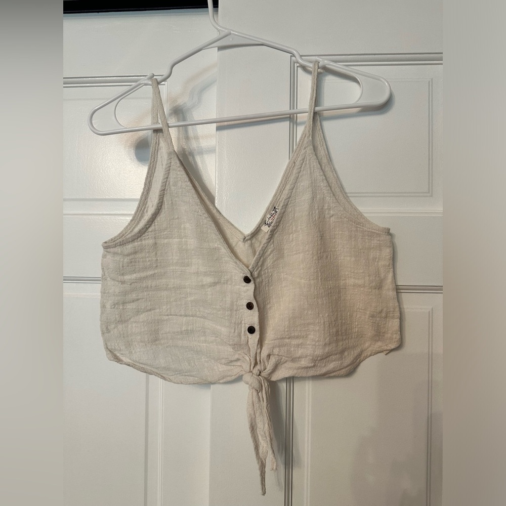 Cream Free People Tie Crop Top